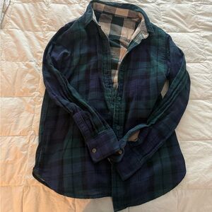 Faherty Reversible Green & Navy Plaid Button-Up Shirt